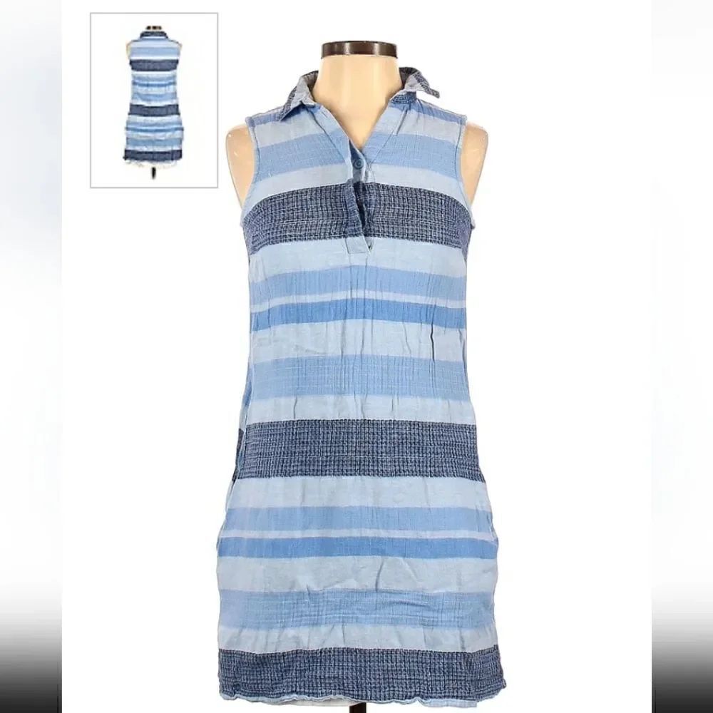 Beach Lunch Lounge Linen Striped Sleeveless Dress XSMALL